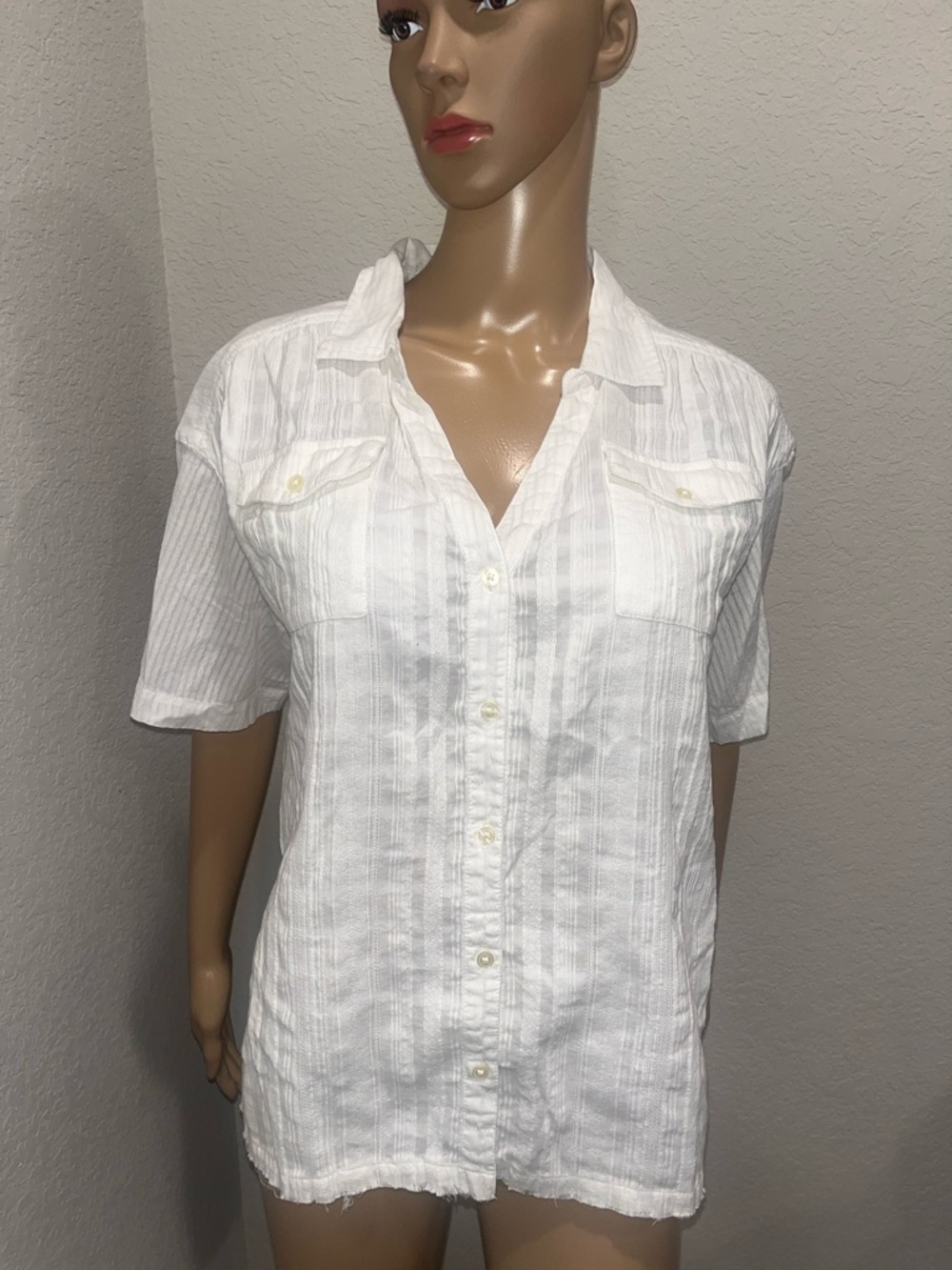 Sundance Lightweight White Button-Up raw edge Shirt